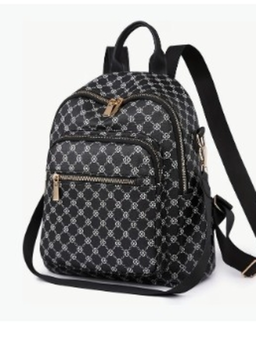 Source Unknown Black Patterned Backpack with Gold Hardware